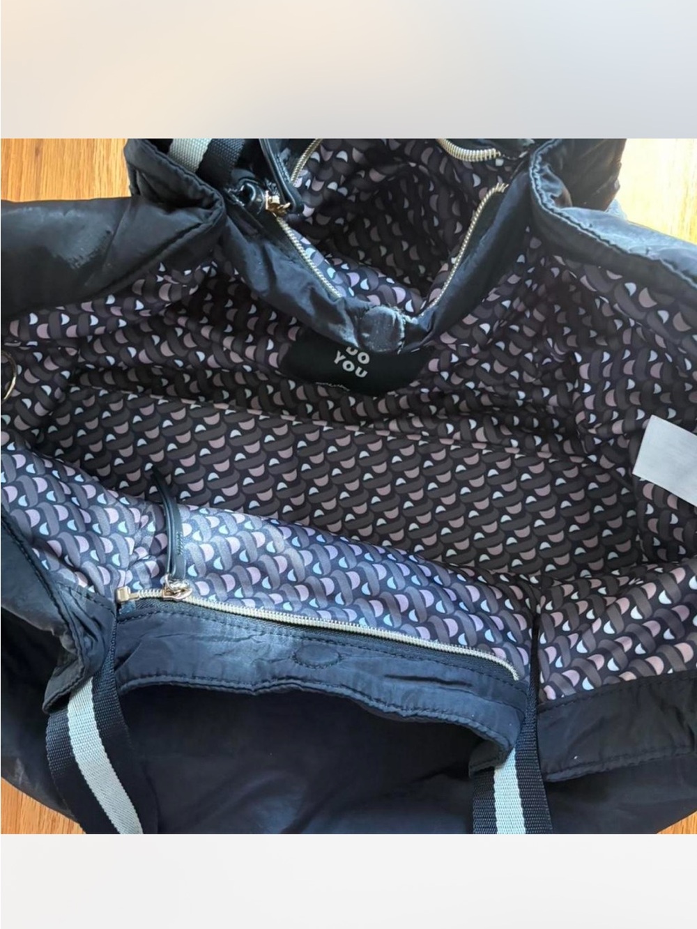 Stella & Dot Navy Tote with Patterned Interior